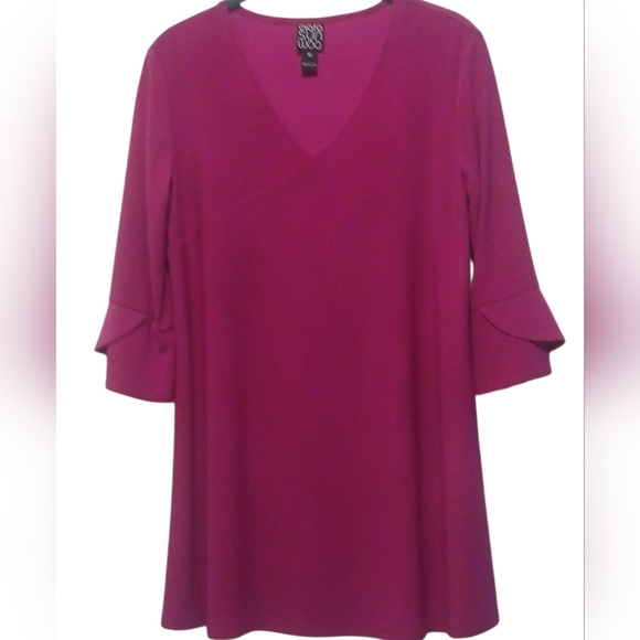Clara Sun-Woo - NWT, XS Raspberry Colored Blouse W/ 3/4 Flutter Sleeves, V-Neck - Picture 5 of 11